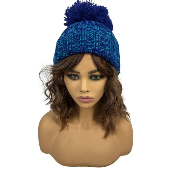 Knit Blue Pom Pom Beanie Hat By Gold Medal International One Size Fits Most - Picture 1 of 6